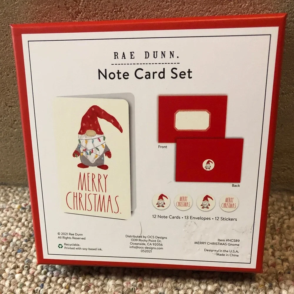 🆕 Rae Dunn MERRY CHRISTMAS Gnome Note Card Set